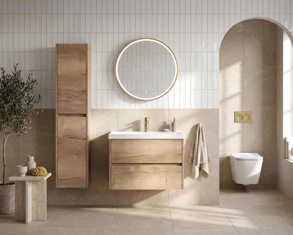 Modern Splash 800mm Autumn Oak 2 Drawer Wall Hung Vanity Unit With Thin Edge Basin