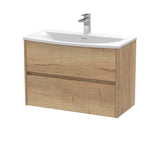 Modern Splash 800mm Autumn Oak 2 Drawer Wall Hung Vanity Unit With U-Shaped Curved Basin