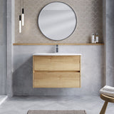 Modern Splash 800mm Autumn Oak 2 Drawer Wall Hung Vanity Unit With U-Shaped Curved Basin