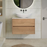 Modern Splash 800mm Autumn Oak 2 Drawer Wall Hung Vanity Unit With Carrara Laminate Worktop