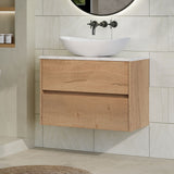 Modern Splash 800mm Autumn Oak 2 Drawer Wall Hung Vanity Unit With Carrara Laminate Worktop