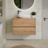Modern Splash 800mm Autumn Oak 2 Drawer Wall Hung Vanity Unit With Co-ordinating Worktop