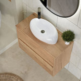 Modern Splash 800mm Autumn Oak 2 Drawer Wall Hung Vanity Unit With Co-ordinating Worktop