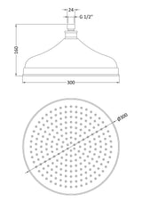 Brushed Pewter 300mm Fixed Shower Head
