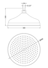 Brushed Brass 300mm Fixed Shower Head
