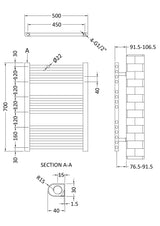 Modern Splash 700mm x 500mm Chrome Vertical Ladder Rail