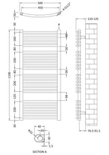 Modern Splash 1100mm x 500mm Chrome Vertical Curved Ladder Rail