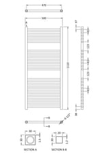 Modern Splash  Chrome 1100mm x 500mm Vertical Electric Heated Towel Rail