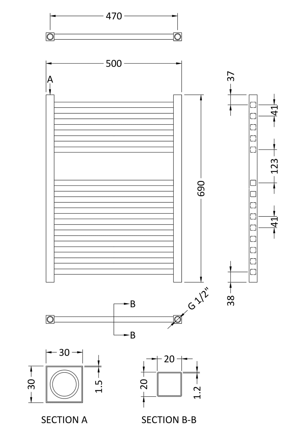Modern Splash  Anthracite 690mm x 500mm Vertical Single Panel Radiator
