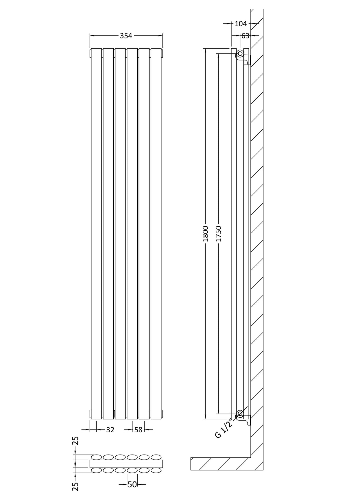 Revive White 1800mm x 354mm Vertical Double Panel Radiator