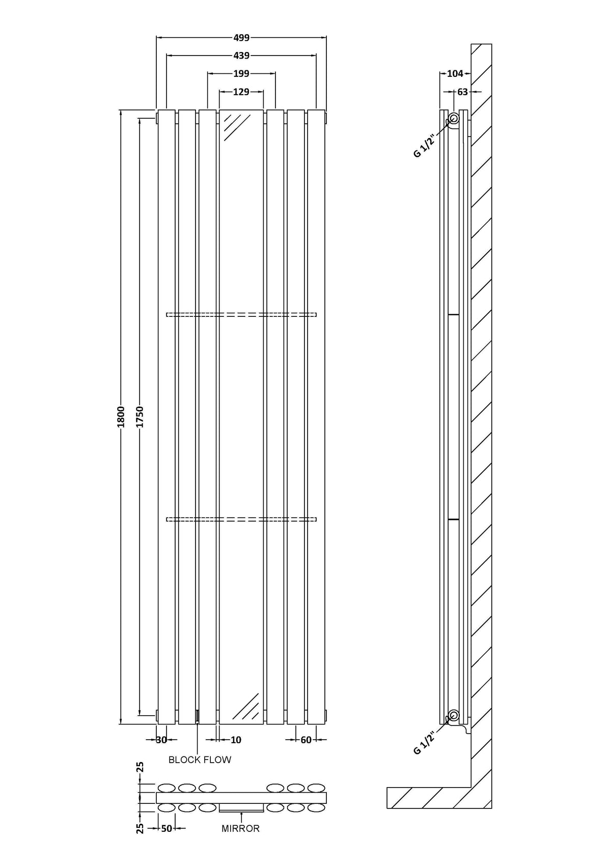 Revive High Gloss White 1800mm x 499mm Vertical Double Panel Radiator