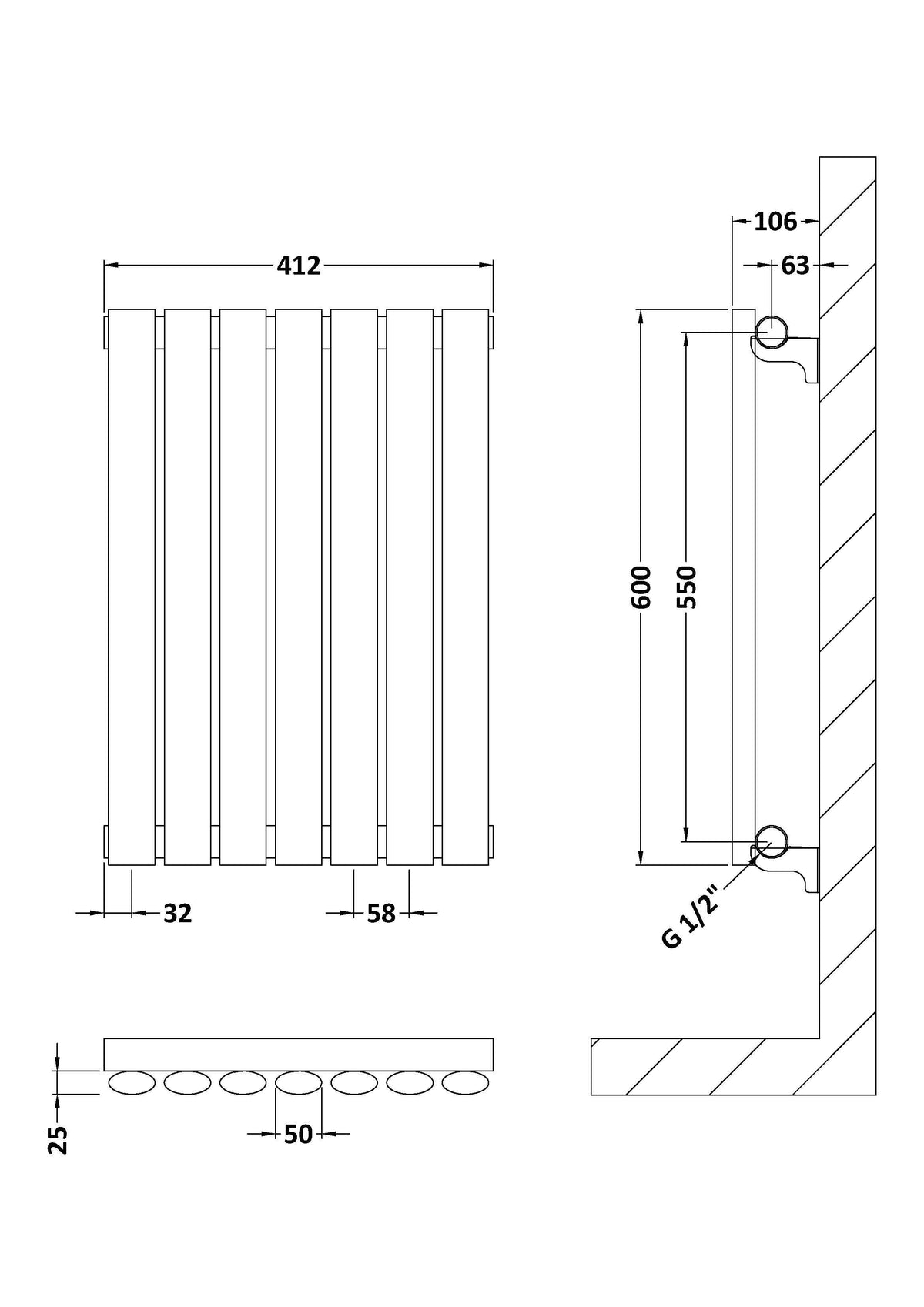 Revive High Gloss White 600mm x 412mm Horizontal Single Panel Radiator