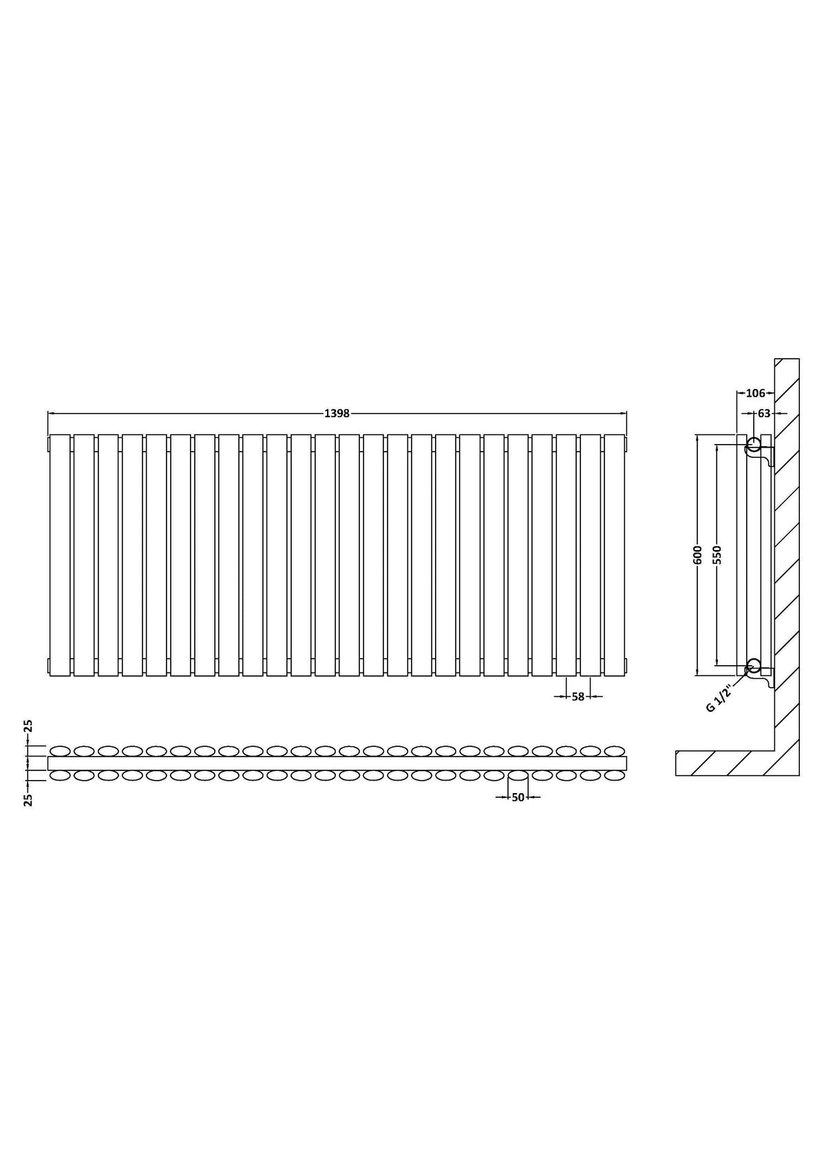 Revive High Gloss White 1398 x 600mm Horizontal Double Panel Radiator