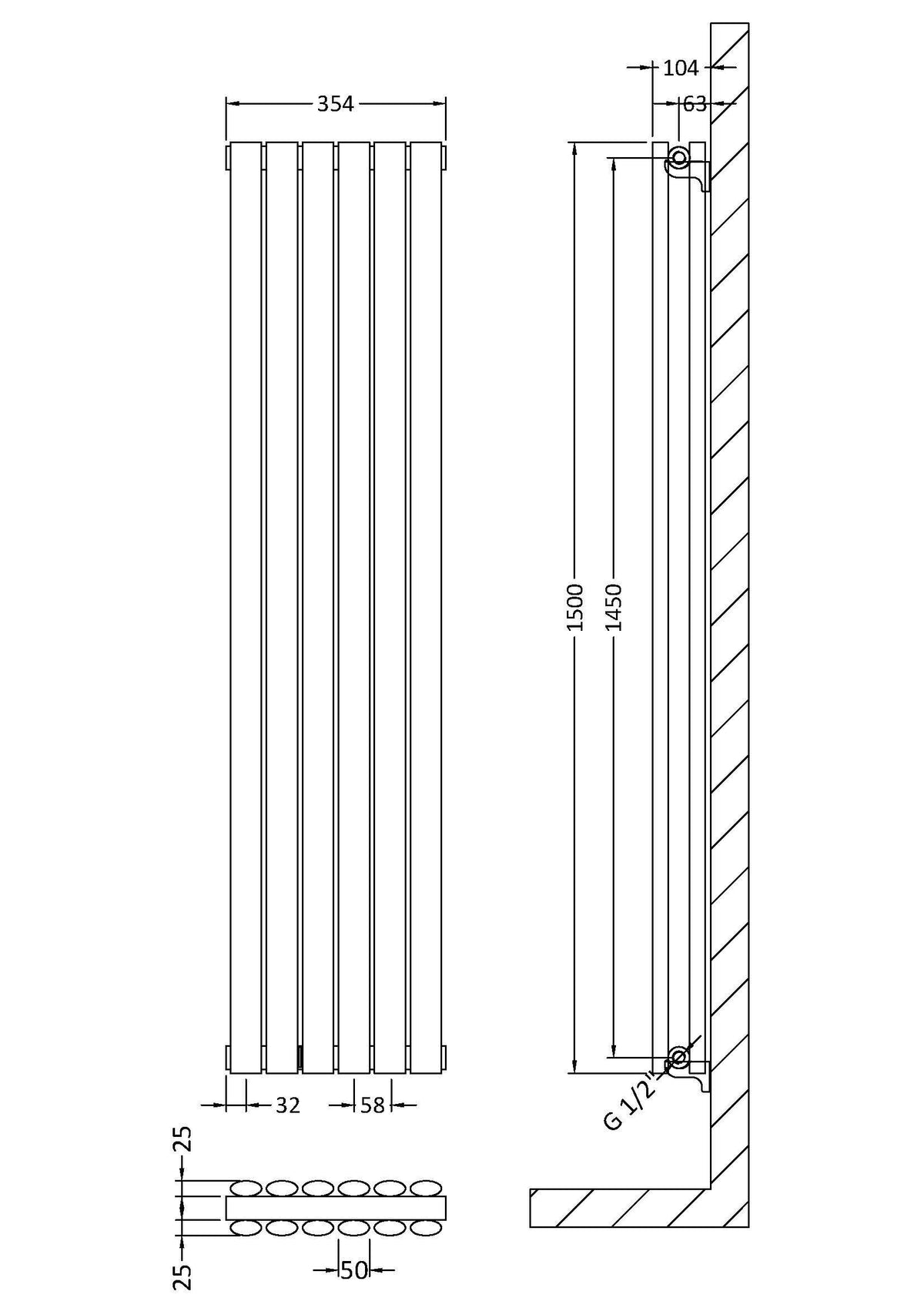 Revive White 1500mm x 354mm Vertical Double Panel Radiator
