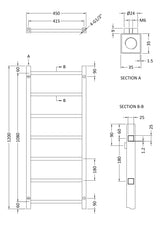 Eton Chrome 1200mm x 450mm Horizontal Heated Towel Rail