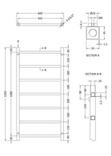 Eton Chrome 1200mm x 600mm Horizontal Heated Towel Rail