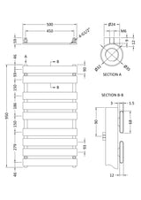 Piazza Chrome 950mm x 500mm Horizontal Heated Towel Rail