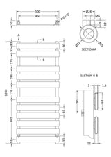 Piazza Chrome 1200mm x 500mm Horizontal Heated Towel Rail