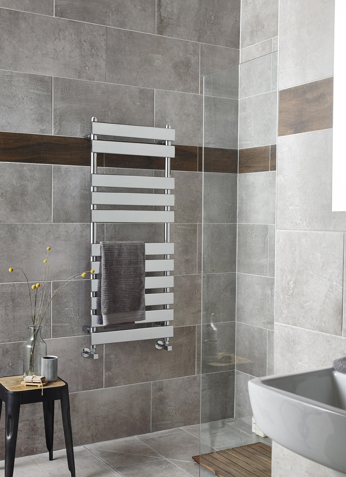 Piazza Chrome 1200mm x 500mm Horizontal Heated Towel Rail
