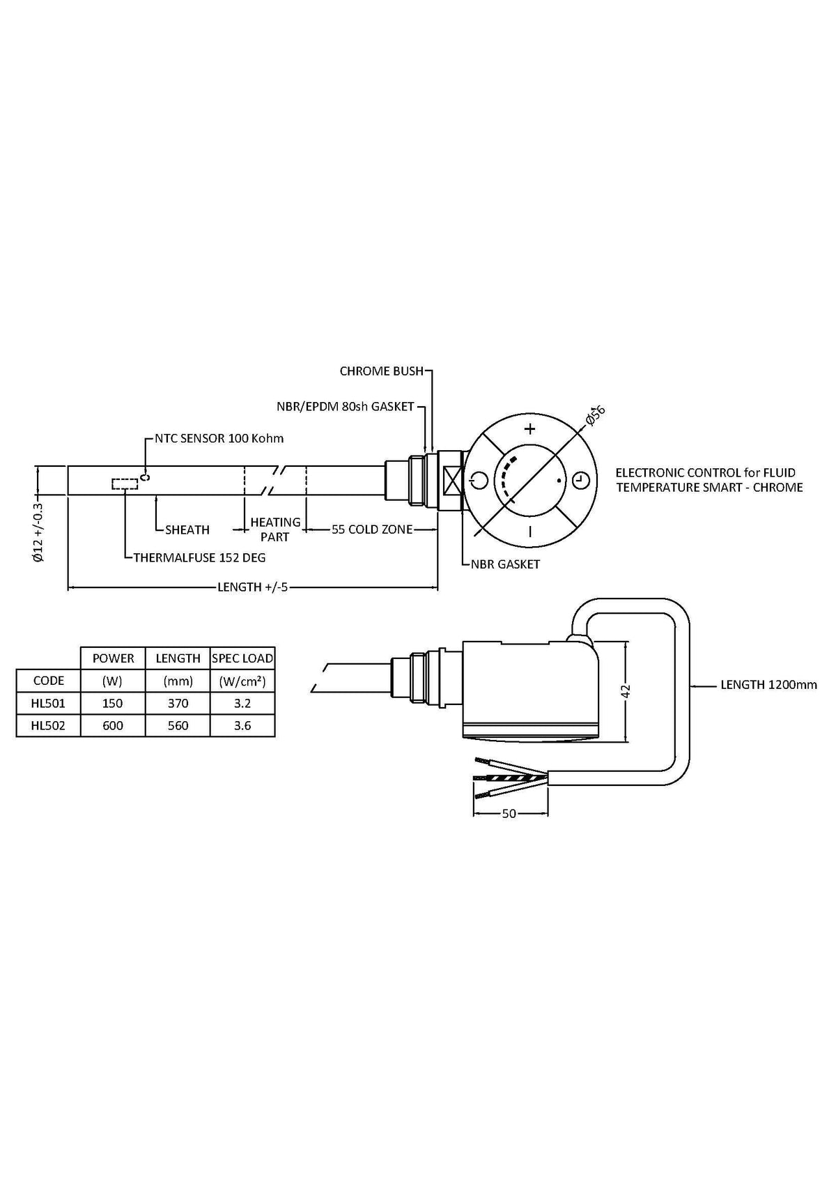 Chrome 300W Thermostatic Heating Element