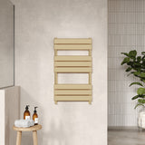 Piazza Brushed Brass 840mm x 500mm Vertical Heated Towel Rail