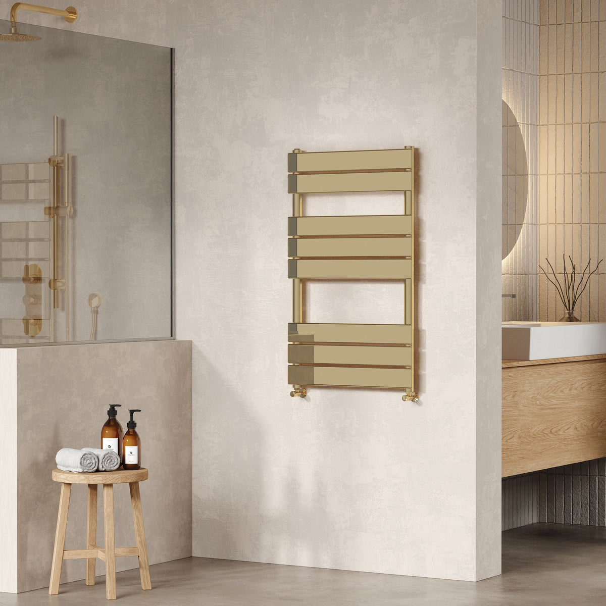 Piazza Brushed Brass 840mm x 500mm Vertical Heated Towel Rail