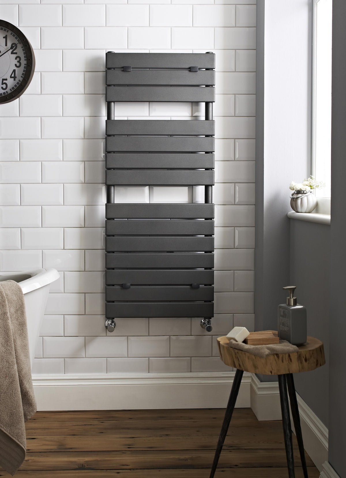 Piazza Anthracite 1213mm x 500mm Horizontal Heated Towel Rail