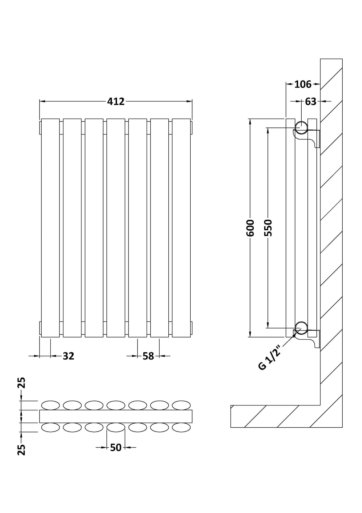 Revive Anthracite 600mm x 412mm Horizontal Double Panel Radiator