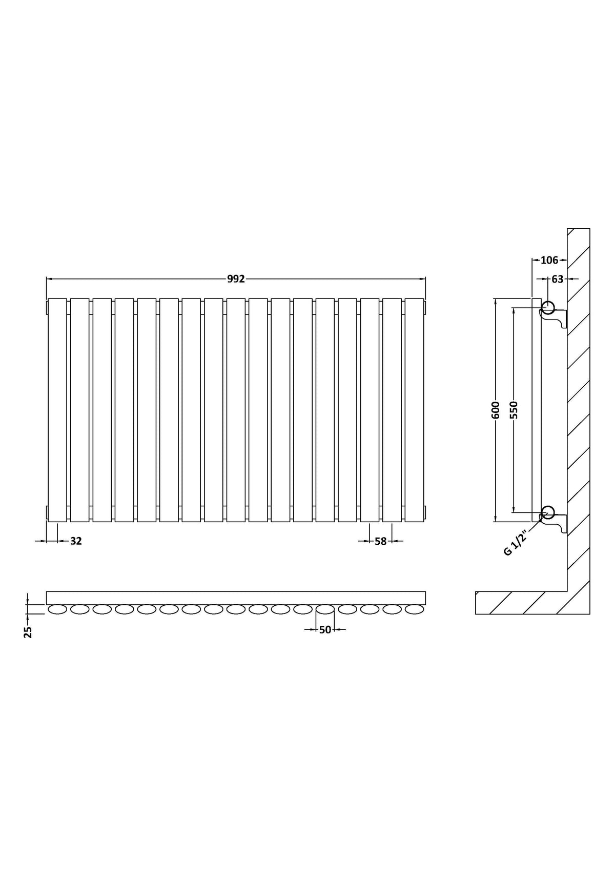 Revive Anthracite 992mm x 600mm Horizontal Single Panel Radiator