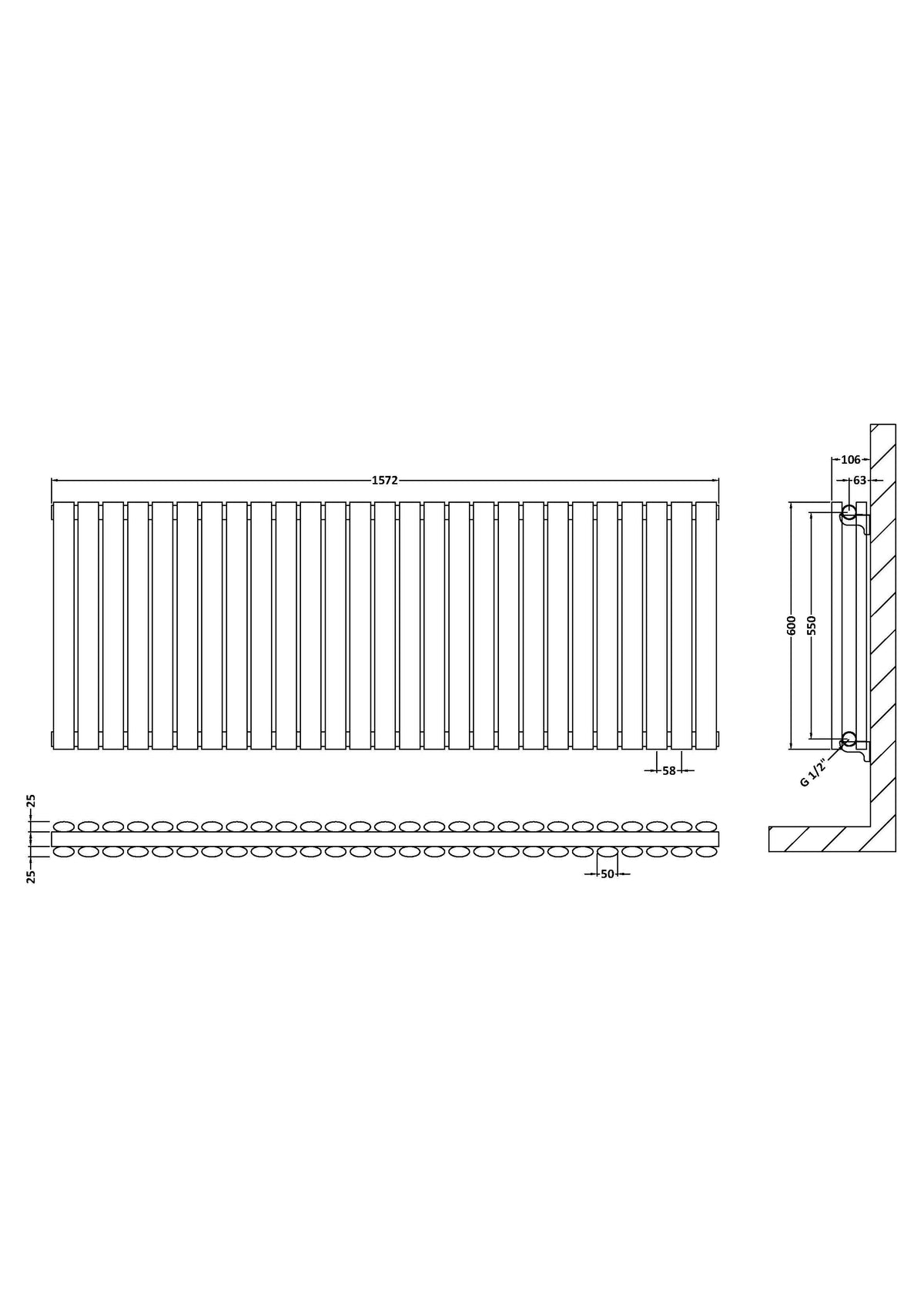 Revive Anthracite 1572mm x 600mm Horizontal Double Panel Radiator