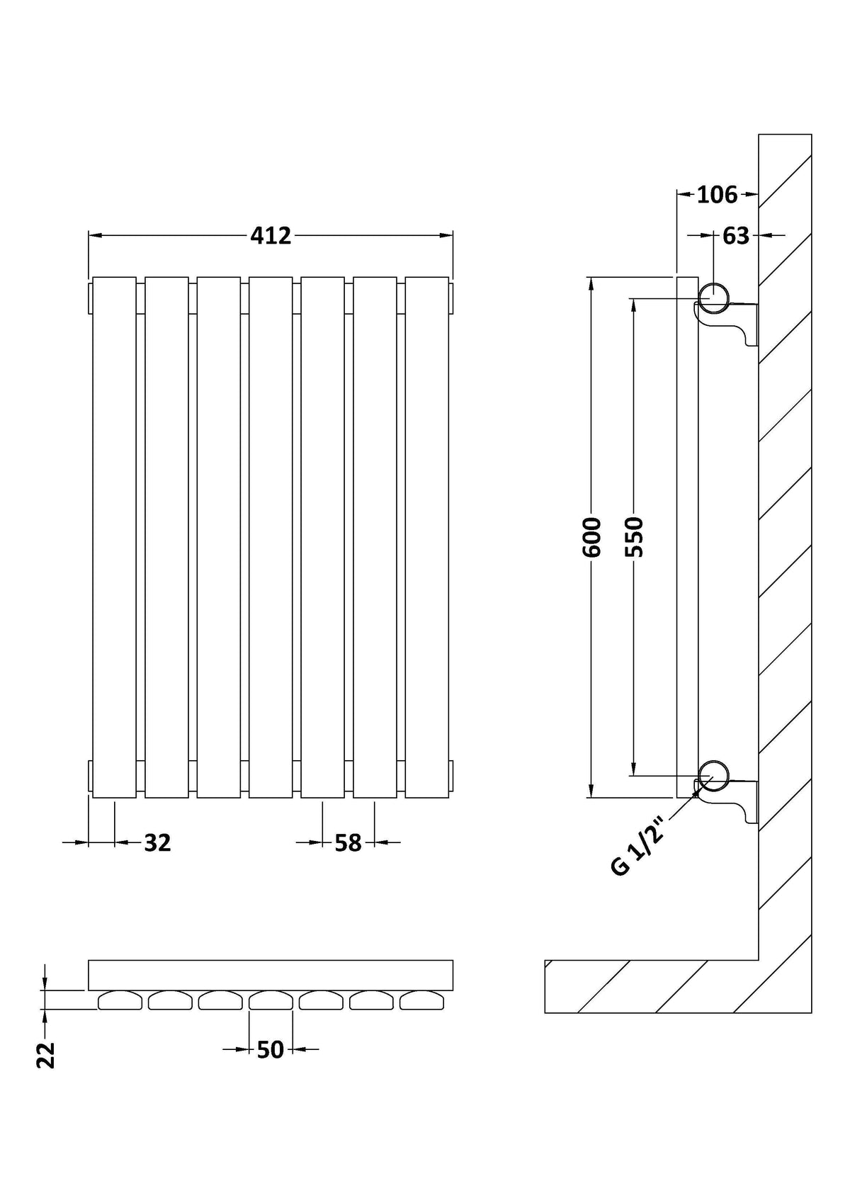 Sloane Anthracite 600mm x 412mm Horizontal Single Panel Radiator