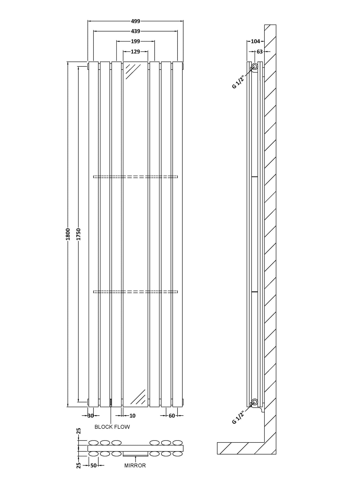 Revive Anthracite 1800mm x 499mm Vertical Double Panel Radiator