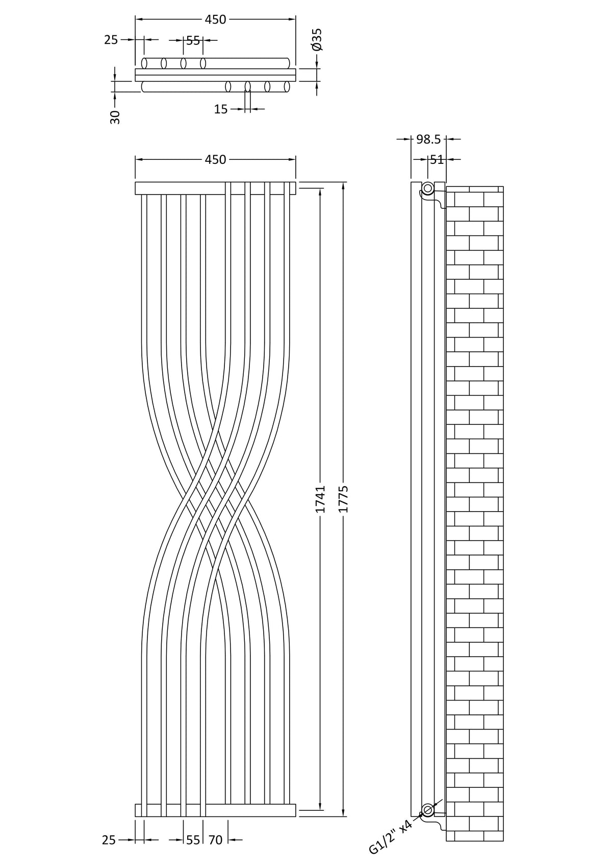 Xcite High Gloss White 1775mm x 450mm Vertical Double Panel Radiator