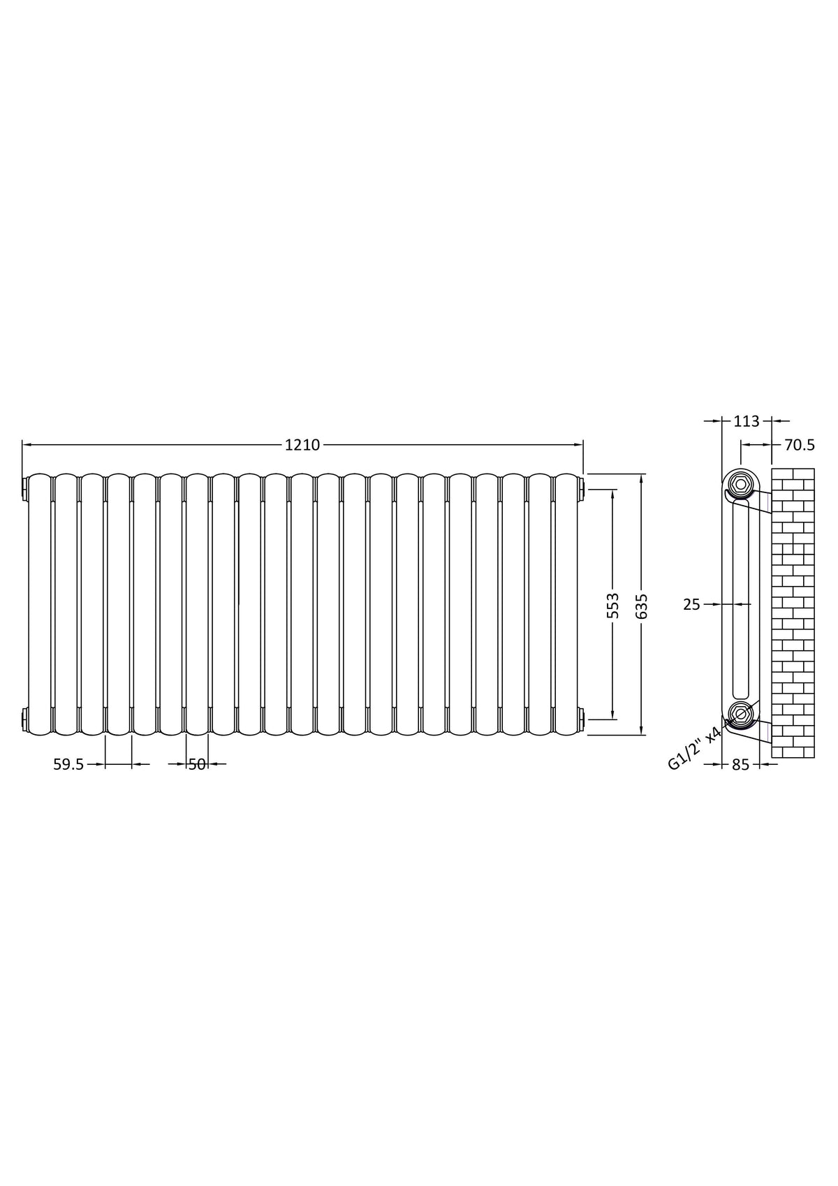 Modern Splash White 1223mm x 635mm Vertical Column Radiator