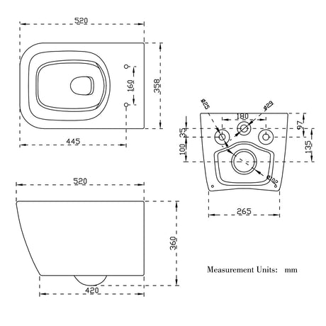 Modern Splash Square Wall Hung Toilet HY-345 - Technical Dimensions