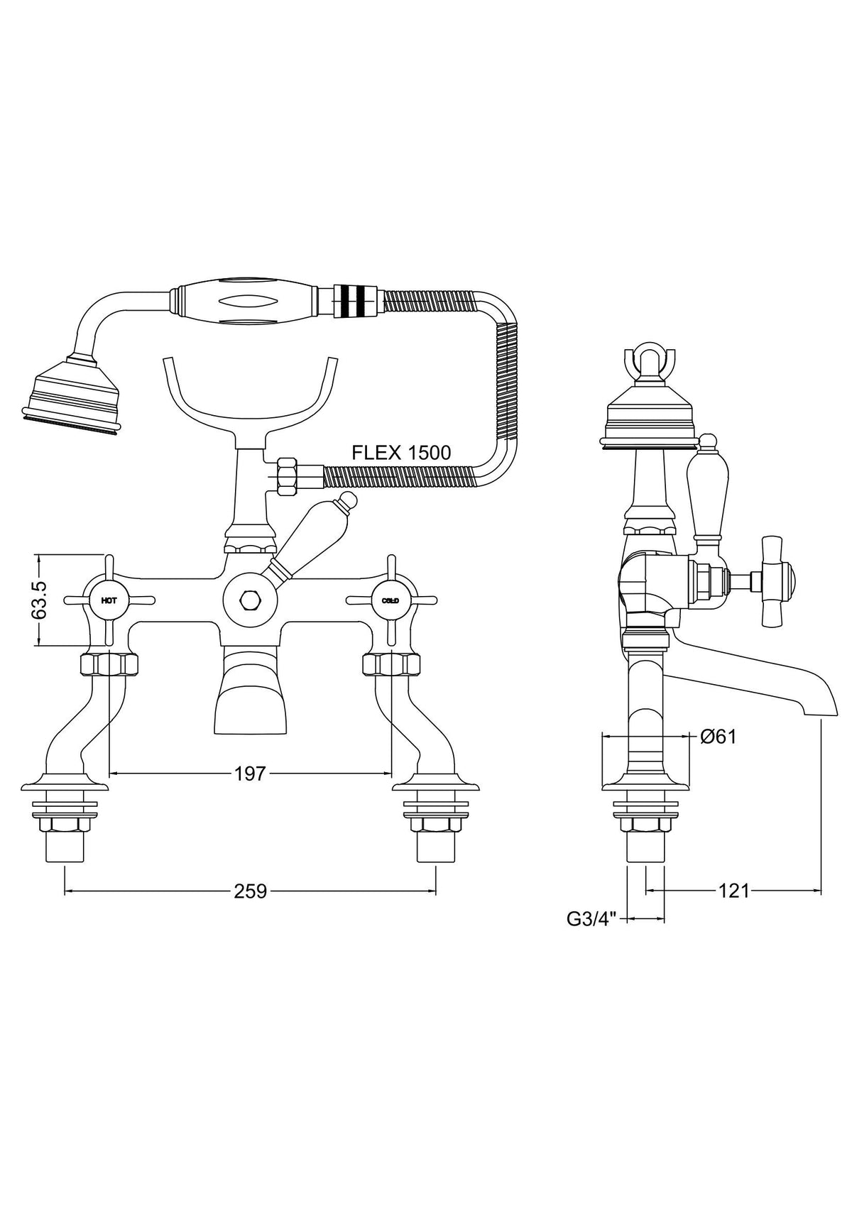Modern Splash Chrome 3/4" Cranked Bath Shower Mixer