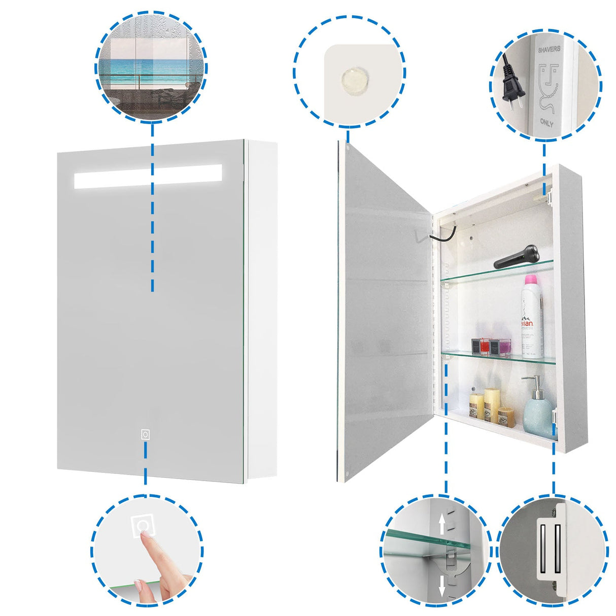 Modern Splash LED Bathroom Cabinet with Mirror Demister Shaver Socket