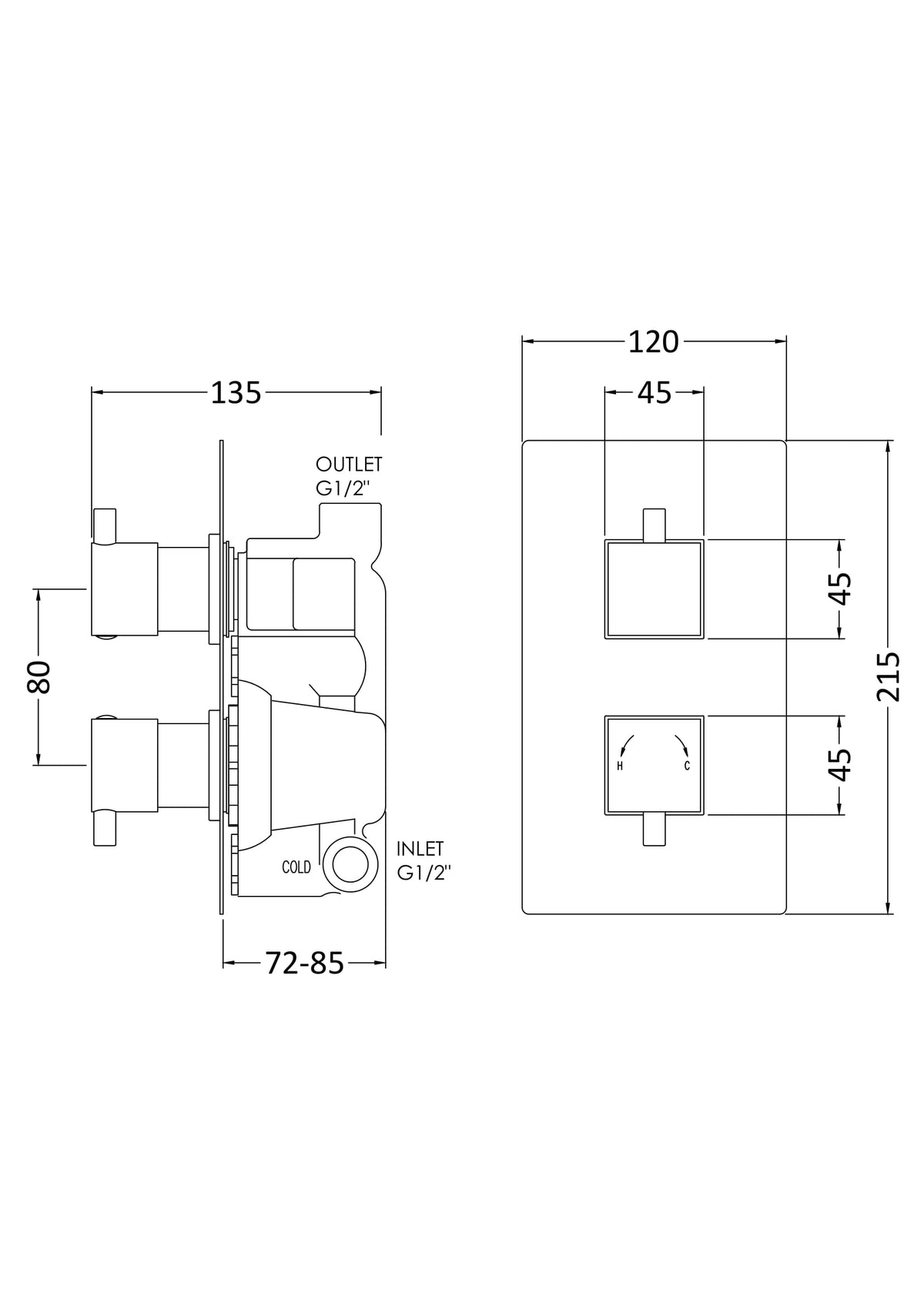 Modern Splash Chrome Square Twin Thermostatic Shower Valve