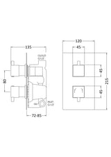 Modern Splash Chrome Square Twin Thermostatic Shower Valve