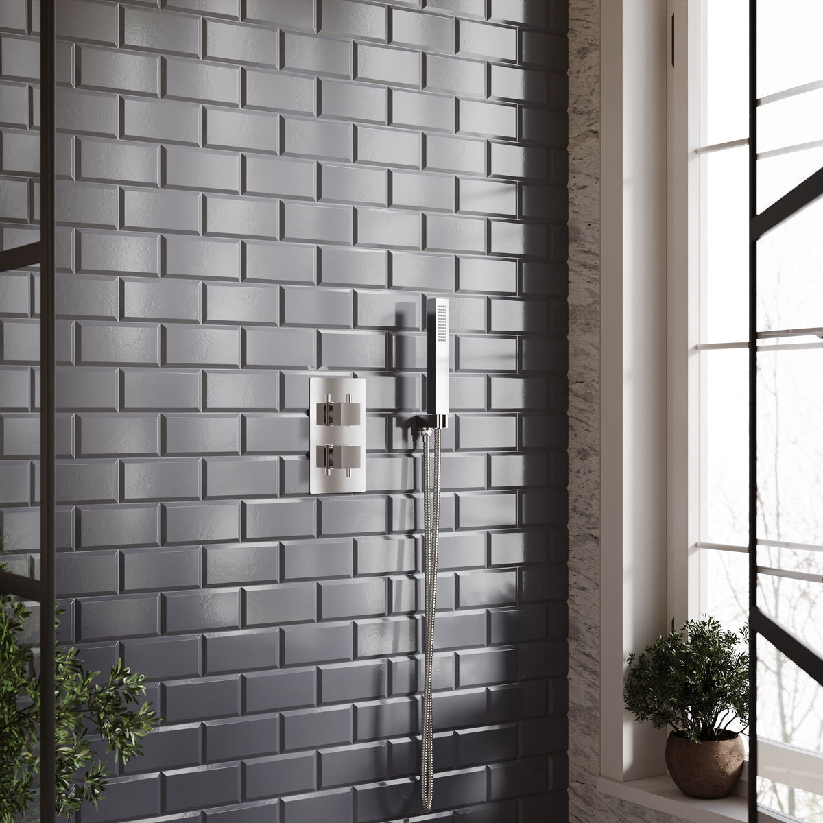 Modern Splash Chrome Square Twin Thermostatic Shower Valve
