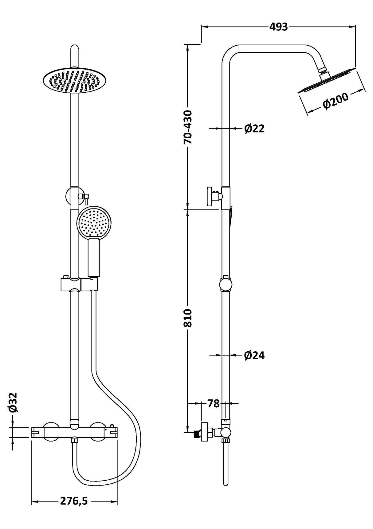 Modern Splash choice Chrome Dual Shower Valve Rigid Riser Kit