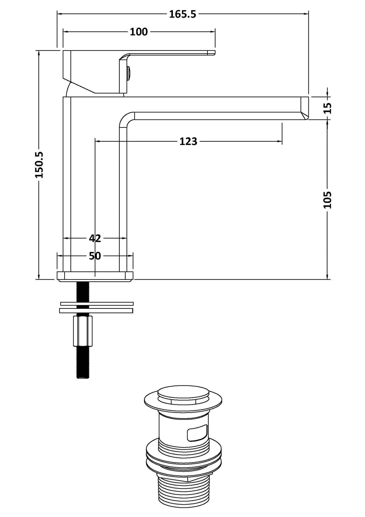 Modern Splash choice Kalk Brushed Brass Mono Basin Mixer With Push Button Waste