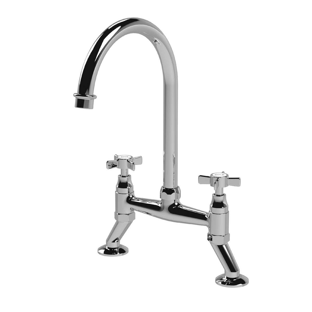 Modern Splash Chrome Bridge 2 Tap Hole Mixer Kitchen Tap Crosshead Handles