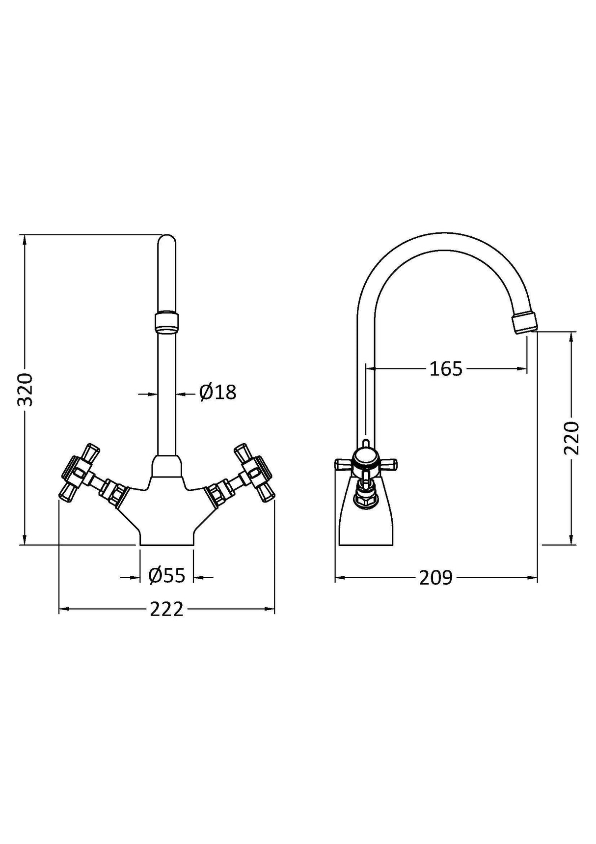Modern Splash Brushed Nickel Kitchen Crosshead Handle Mono Basin Mixer