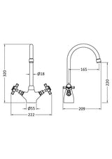 Modern Splash Brushed Nickel Kitchen Crosshead Handle Mono Basin Mixer