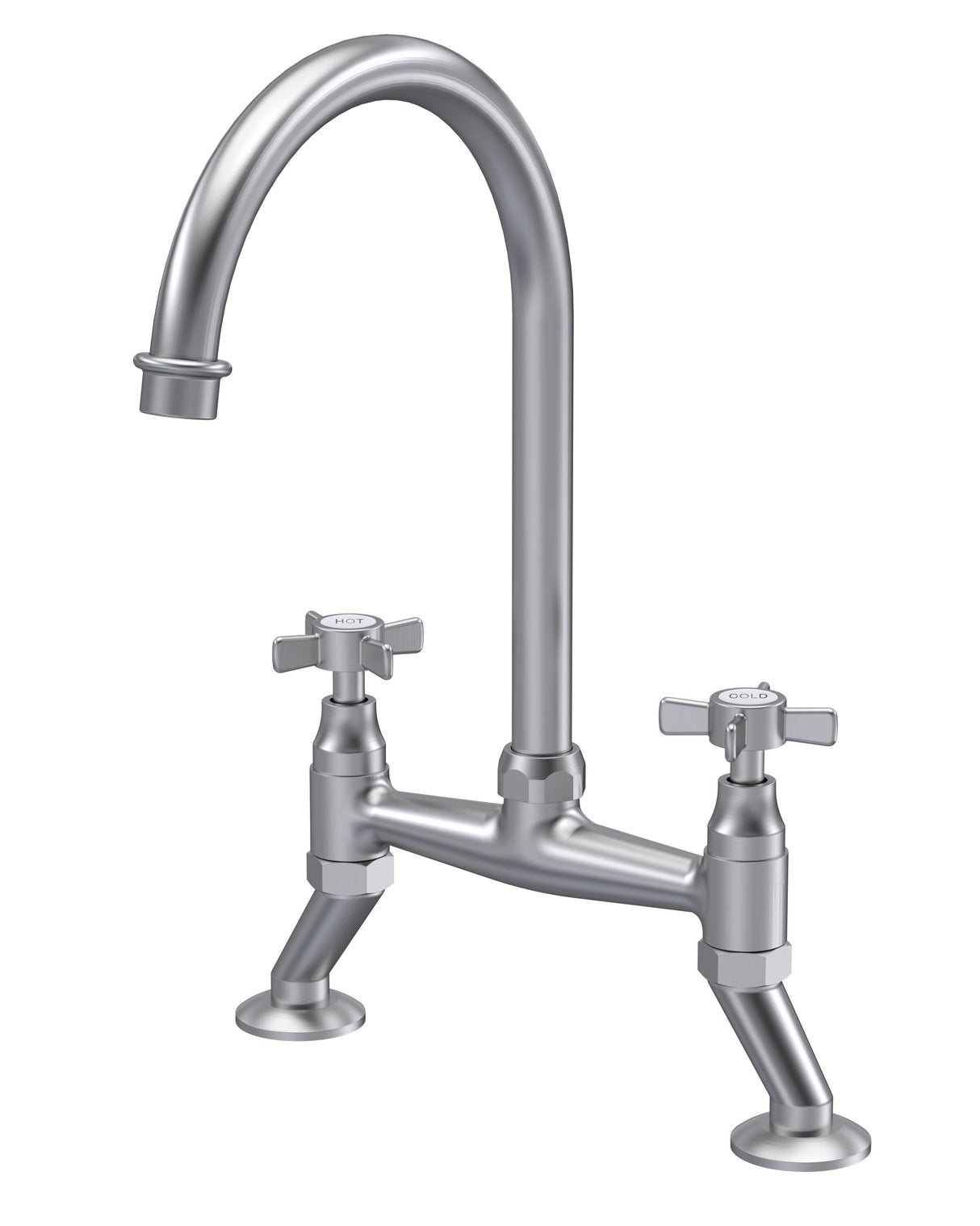 Modern Splash Brushed Nickel 2 Tap Hole Bridge Mixer Kitchen Tap Crosshead Handles