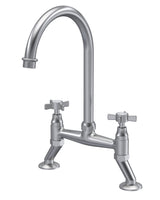 Modern Splash Brushed Nickel 2 Tap Hole Bridge Mixer Kitchen Tap Crosshead Handles