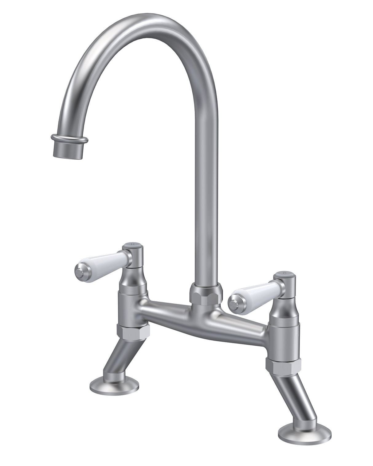 Modern Splash Brushed Nickel 2 Tap Hole Bridge Mixer Kitchen Tap Lever Handles