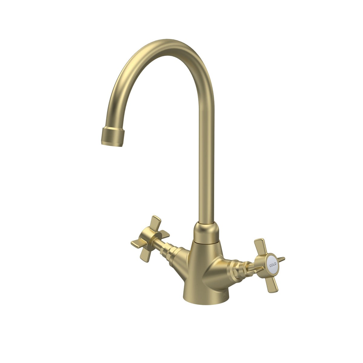 Modern Splash Brushed Brass Kitchen Crosshead Handle Mono Basin Mixer