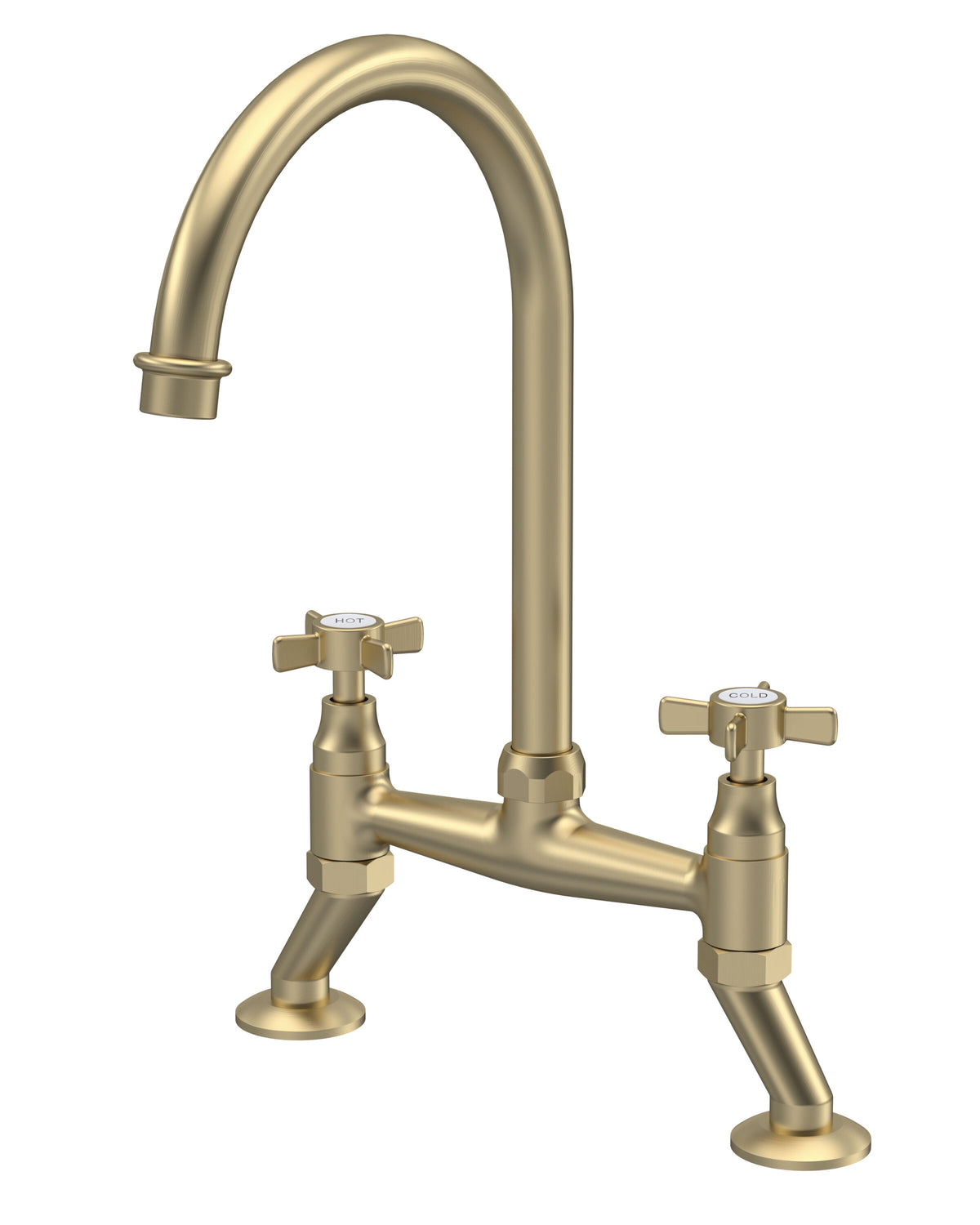 Modern Splash Brushed Brass 2 Tap Hole Bridge Mixer Kitchen Tap Crosshead Handles